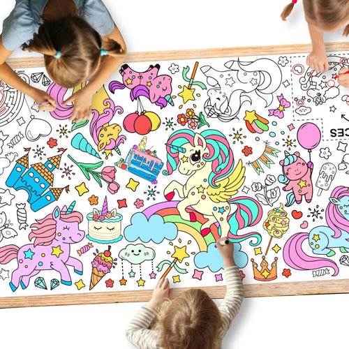 Unicorns Birthday Party Giant Coloring Poster - 31.5x 72 Inches - Versatile Classroom Wall Décor & Unicorns Birthday Activity -Birthday Poster or Table Cover for School Parties and Special Events