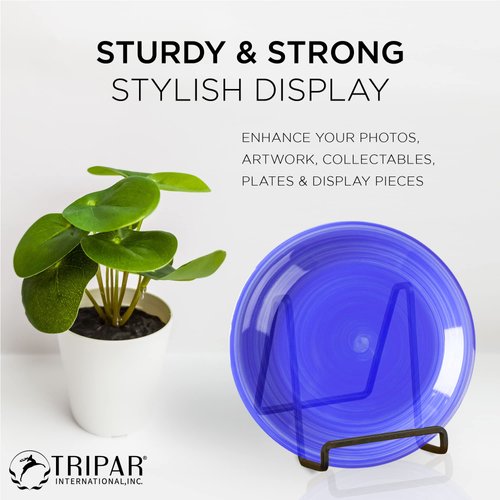 TRIPAR 6-Inch Metal Mahogany Painted Square Kitchen Book Holder/Stand, Wire Mini Easel, Small Photo Stands for Table, Display for Picture Frames, Plaques & Plates