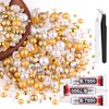 80g Flatback Pearls and Rhinestones for Crafting, White Brown 3-10mm Resin Rhinestones and Half Pearls for Bedazzling, Nail Art and Dec with 3pcs 10ml B7000 Jewelry Glue, Tweezer and Pickup Pencil
