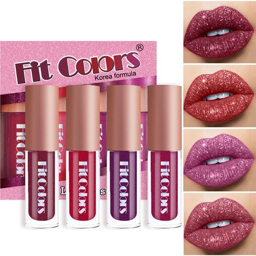 4 Colors Glitter Lip Gloss Set, Diamond Metallic Holographic Liquid Lip Glitter Kit, Lip Stain Long Lasting High Shine Makeup Kit, Moisturizing Lip Gloss Kit Women Lipstick For,