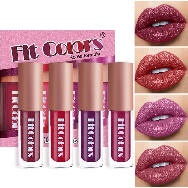 4 Colors Glitter Lip Gloss Set, Diamond Metallic Holographic Liquid Lip Glitter Kit, Lip Stain Long Lasting High Shine Makeup Kit, Moisturizing Lip Gloss Kit Women Lipstick For,