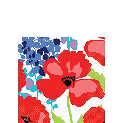 Amscan Decorative Floral Explosion Party Beverage Paper Napkins (16 Pack), 5 x 5, Multicolored
