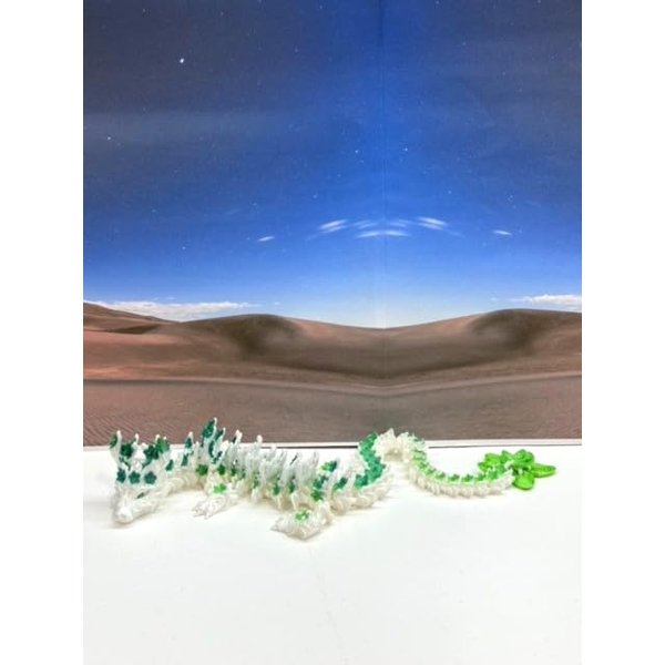 3D Printed Cherry Blossom Dragon, 12" Articulated White and Yellow Green Cherry Blossom Dragon, Home Decor Executive Desk Toys,Fidget Toys for Autism/ADHD D055
