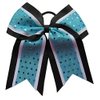 New "CONFETTI DOTS Aqua Black" Cheer Bow Pony Tail 7 Inch Girls Hair Bows Cheerleading Dance Practice Football Games Competition Birthday Grosgrain Ribbon