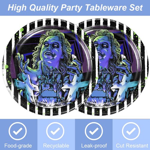 40pcs Beetlejuice Birthday Party Supplies,Includes 20 Paper Plates - 20 Napkin - Serves 20 Guest for Beetlejuice Birthday Party Decoration