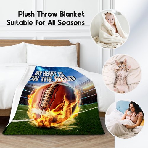 Football Blanket Gifts - 40x50 Inches Plush Blanket for 8-12 Boys Kids - Green Soft Flannel Throw Blanket for Sofa Party - Sports Football Gifts Decorations for Football Players Team Couch