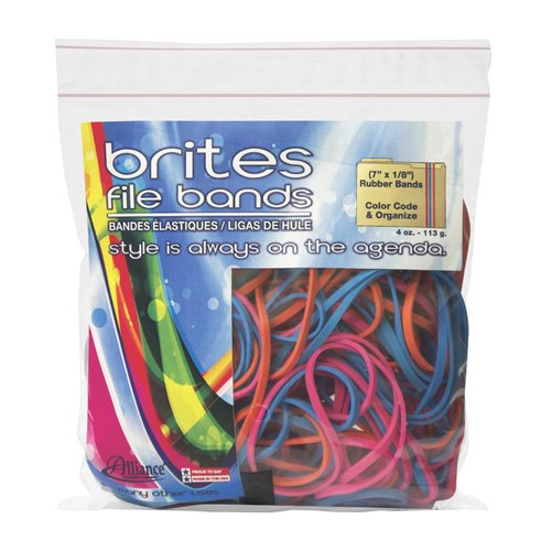 Alliance Rubber 07800 Non-Latex Brites File Bands, Colored Elastic Bands, 50 Pack (7" x 1/8", Assorted Bright Colors in Resealable Bag),Blue/Orange/Pink