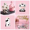 14 Pcs Cow Cake Decorations Pearls Balls Cake Toppers with Gold Happy Birthday Acrylic Cake Topper for Baby Shower Wedding Birthday Party Decor (Pink)