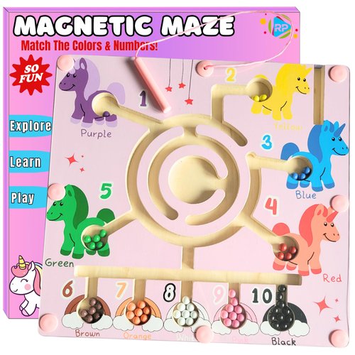 Magnetic Maze For Kids - Sort The Colors, Count The Numbers! - Unicorn Toys For Girls Age 4-6 - Toys For Girls - Birthday Gifts For Girls - Montessori Learning Toys For Ages 3+ - Ideal Classroom Toy
