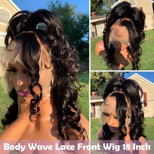 FASCARA 13x4 Body Wave Lace Front Wigs Human Hair Pre Plucked 180% Density HD Transparent Lace Frontal Wigs Human Hair for Women 9A Glueless Wig Human Hair with Baby Hair 18Inch Natural Color