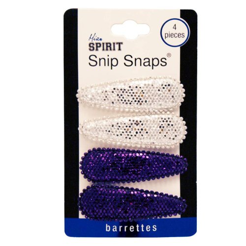 Mia Spirit Snip Snaps Sparkly Metallic Metal Barrettes, For School Spirit, Dance, Cheer, Fashion, For Women and Girls 4pcs (silver/purple)