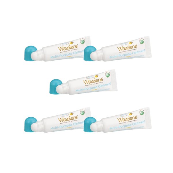 Waxelene Original Organic Multipurpose Ointment Lip Tube Pack of 5, Best Lip Balm Ever Baby Eczema Chapped Dry Sensitive Skin Body Hand Face Moisturizer