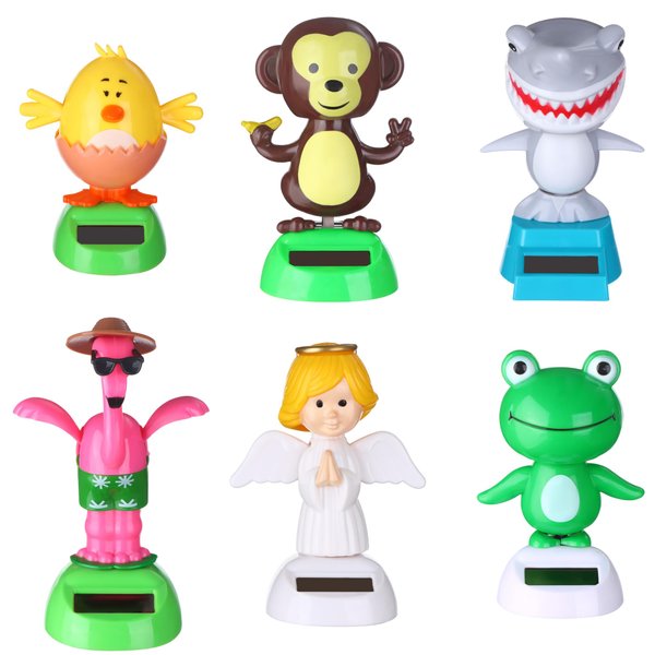 6 Pcs Solar Powered Dancing Animal Dolls Swinging Animated Bobble Dancer Window Sun Catcher Car Decor Portable Suncatchers,Frog Angel Shark Flamingo Home Car Ornament Kids Toys Gifts