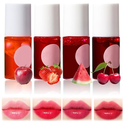 HOVGN Long Lasting Lip Gloss, Lip Tint Stain Set, Lip Stain Long Lasting Waterproof, Moisturizing Non Sticky Lip Stain, Shiny Glossy Lipgloss, Matte Finish Lip Makeup (4Pcs, 1)
