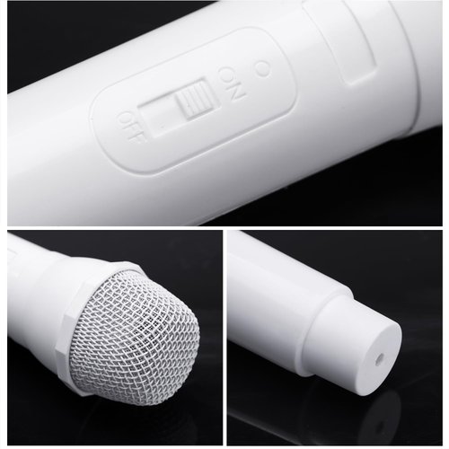 Facmogu 2PCS Fake Microphone Prop, Plastic Realistic Prop Microphone, Pretend Mics Simulate Speech Practice, Mic Prop for Karaoke Costume Role Play Christmas Cosplay Music Birthday Party Favors -White