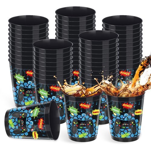 24 Pieces 16 oz Video Game Theme Cups Gaming Party Cup Favors Set Go Win Level up Plastic Cups Gamer Frosted Cup for Popular Video Game Party Supplies Kids Gamer Birthday Decorations (Blue)