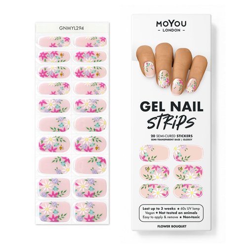 MOYOU LONDON Semi Cured Gel Nail Strips, 20 Pc. Gel Wraps for Nails, Easy Apply & Remove for Salon-Quality Manicure - Flower Bouquet