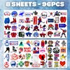 8 Sheets (96PCS) Ice Hockey Temporary Tattoos Sports Themed Birthday Party Supplies Favors Decorations Decor Stickers for Kids Gifts Classroom School Prizes Rewards