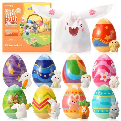 Bath Bombs for Kids with Surprise Inside, 9 PCS Oversized Handmade Bath Bombs for Girl Boy Toddlers Aged 3-12, Rabbit Toys Gift for Easter, Birthday