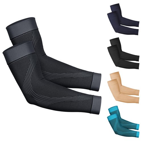 KEKING® Compression Arm Sleeves, Pair, Firm 20-30mmHg Graduated Compression Full Arm Support for Recovery, Pain Relief, Tendonitis, Golfers & Tennis Elbow Brace, Workouts Sports - Latex Free Grey XL
