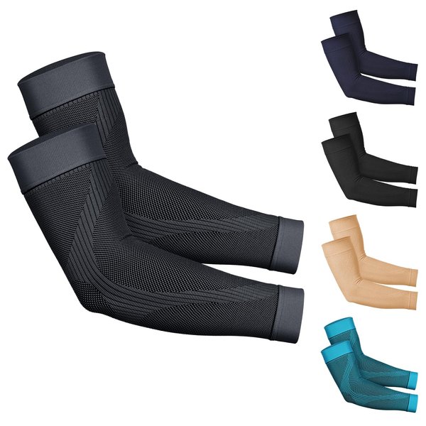 KEKING® Compression Arm Sleeves, Pair, Firm 20-30mmHg Graduated Compression Full Arm Support for Recovery, Pain Relief, Tendonitis, Golfers & Tennis Elbow Brace, Workouts Sports - Latex Free Grey XL