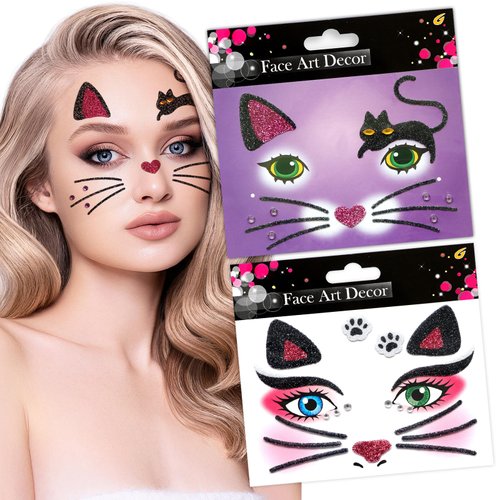 Cat Temporary Face Tattoo Sticker Set for Kids Women,Halloween Body Paint Makeup Tattoo Stickers on Face Eye Forehead Body for Halloween Stage Masquerade Party Decor-2Pcs