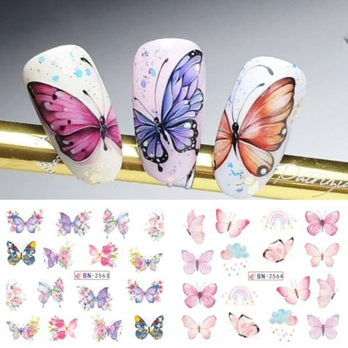 Butterfly Nail Art Sticker Colorful Butterfly Water Transfer Nail Stickers Decal Summer Nail Art Supplies for Acrylic Nail DIY Decoration Manicure Tip 12 Sheets (Butterfly)