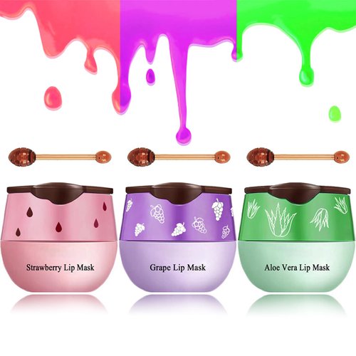 3PCS Bee Lip Balm Honey Pot Set, Moisturizing Propolis Lip Mask,Hydrating Prevention Dry and Cracked Lip Scrubs Exfoliator,Lip Sleep Mask Reduces Lip Lines Lip Skin Care Products