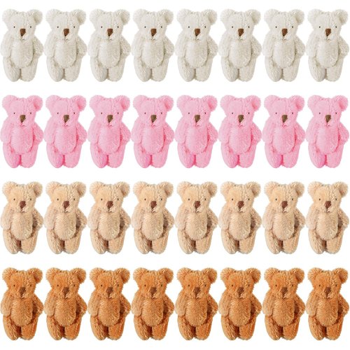 Skylety 32 Pieces Mini Bear Plush Toy Tiny Bear 2.36 Inches Mini Joint Bear Tiny Soft Bear Doll Stuffed Animal Toys for Birthday Cake Wedding Decoration Party Favor, 4 Colors
