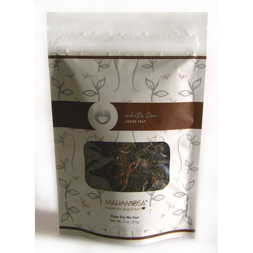 Mahamosa Rose White Tea (Bai Mu Dan) 2 oz, Loose Leaf White Tea Blend (pai mu tan tea, bai mudan tea) (with safflowers, rose petals, rose buds, rose flavor)