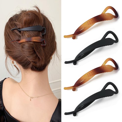 French Acrylic Flat Hair Clips for Women - Banana Hair Claw Clips for Thin, All Hair Types and Styling (Pack of 4)