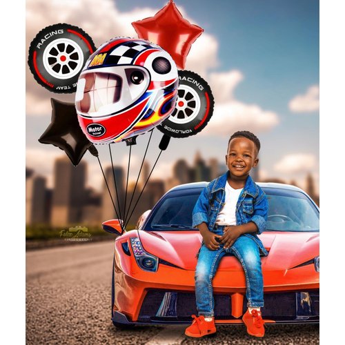 5 Pcs Helmet Tire Balloons Race Car Wheels Birthday Party Supplies Boys Bike Bicycle Motorcycle Truck Theme Party Decorations Favor Foil Mylar Black and Red