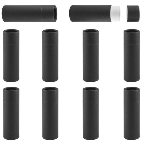 10 Pcs 25g Paperboard Lip Balm Tubes Refillable Krafts Paper Lipstick Tube Round Cardboard Empty Lip Gloss Container Holder Tubes for DIY Chapstick Salve Cosmetic Lotion Solid Perfume - Black