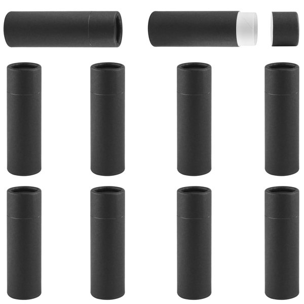 10 Pcs 25g Paperboard Lip Balm Tubes Refillable Krafts Paper Lipstick Tube Round Cardboard Empty Lip Gloss Container Holder Tubes for DIY Chapstick Salve Cosmetic Lotion Solid Perfume - Black