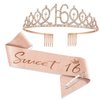 16th Birthday Tiaras and Crowns for Women Girls, Birthday Decorations Rose Gold Sash Crystal Tiara Party Supplies