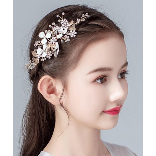 Denifery Flower Headpiece for Wedding Princess Flower Pearl Wedding Comb Rhinestone Hair Comb for Women Toddler Wedding Party Photography