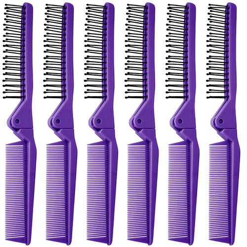 Qjaiune 6PCS Travel Foldable Brush Comb Portable Folding Comb, Anti-Static Hair Comb Mini Pocket Comb, Double Headed Hair Brush Hairdressing Tools Plastic Folding Comb for Men Women (Purple)