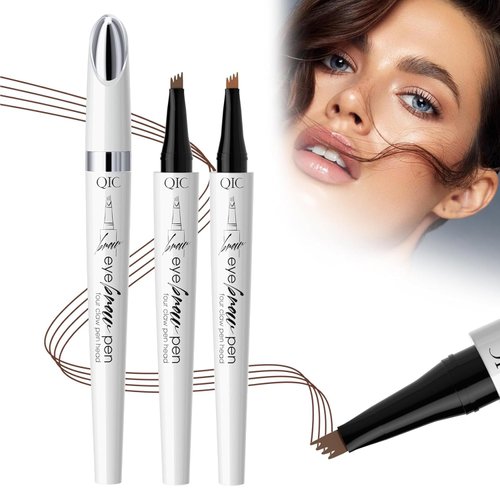 2Pcs Brown Eyebrow Pencil, 3D Microblading Eyebrow Pencil 4 Fork Tip, Waterproof Microblading Eyebrow Pen, Creates Natural Looking Brows, Smudge-Proof Lasts All Day(Dark Brown + Light Brown)