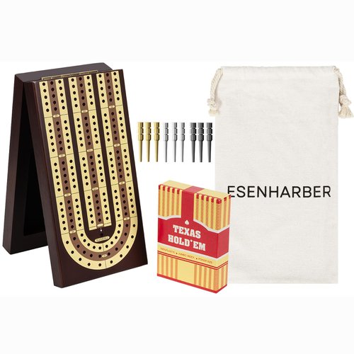 Foldable Wooden Cribbage Board Set - Elegant 3-Track Design with Magnetic Closure, 9 Metal Pegs, Full Deck of Cards, Perfect for Family Game Nights and Travel