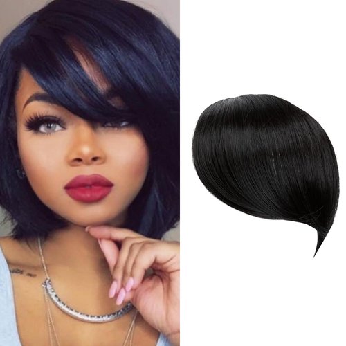 BEIERMU Bangs Hair Clip in Bangs, Hair Extensions Bangs French Bangs Hairpieces Clip on Air Bangs Curved Bangs for Women (Skew bang, 1B Black)