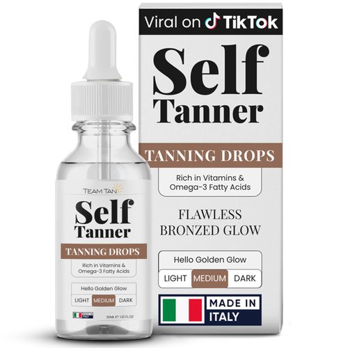 Team Tan Self Tanning Drops - Fully Customizable Body and Face Tanning Drops, Active Skincare Ingredients Enriched Self Tanner Kit for Fake Tan, No Streaks or Nasty Smell (Medium)