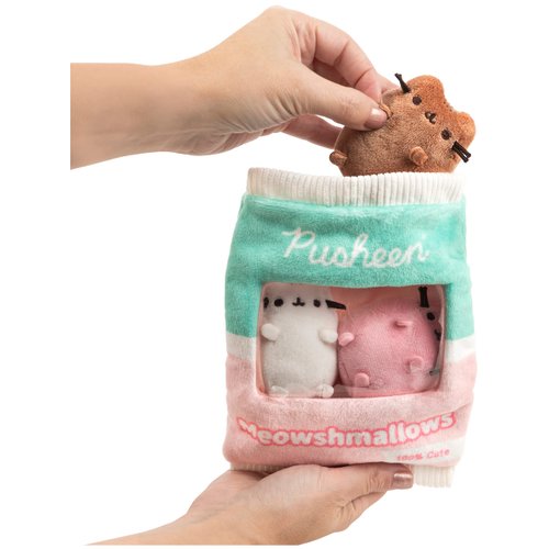 GUND Pusheen Meowshmallows Bag of Treats with Removable Mini Plush, Stuffed Animals for Ages 8 and Up, Pink/Green, 7.5”