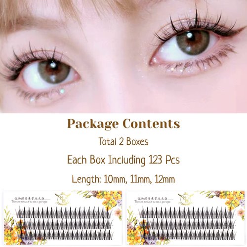 CB Individual False Eyelashes, DIY Individual Cluster Eyelash Extensions At Home, Natural Doll Look Lashes, Set Of 10mm/ 11mm/ 12mm, 2 Trays, Fishtail & Fairy Sandwich