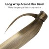 HOTBANANA Ponytail Extension, 14 Inch Ponytail Extension Human Hair Clip in Wrap Around Ponytail Hair Piece Walnut Brown to Ash Brown and Bleach Blonde Long Straight Remy Human Hair Extension 75g