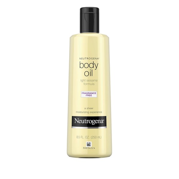Neutrogena Body Oil, Fragrance-Free Light Sesame Oil Formula, Dry Skin Moisturizer and Hydrating Body Massage Oil for Radiant and Healthy Glow, Nourishing After Shower and Bath Oil, 8.5 FL OZ