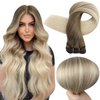 Full Shine Blonde Weft Hair Extensions Human Hair 18 Inch Blonde Hair Extensions Real Human Hair Sew In Human Hair For Women Balayage Brown To Platinum Blonde Hair Bundles Weave Extensions 105G