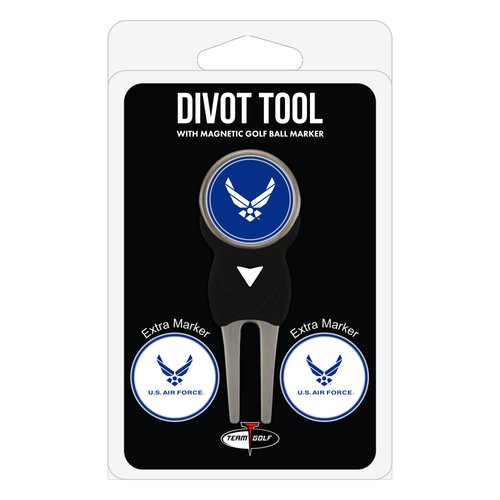 Team Golf Military Air Force Divot Tool Pack with 3 Golf Ball Markers Divot Tool with 3 Golf Ball Markers Pack, Markers are Removable Magnetic Double-Sided Enamel