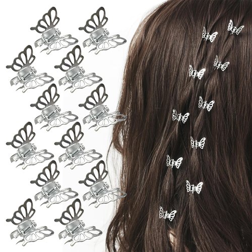 Ylapagne 20 Pcs Hair Claw Clips for Women 0.8 Inch Metals Butterfly Mini Cute Fashion Hair Accessories Small Claw Clips Sliver Colors
