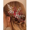 Jumwrit Bridal Hair Comb Red Rhinestone Crystal Wedding Hairpiece for Bride Bridesmaid Dainty Bridal Hair Accessories for Women Girls