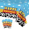 3 Pack Cartoon Story Birthday Party Supplies Cow Pattern Printed Table Cover Blue Sky and White Cloud Tablecloths Cow Birthday Party Decoration for Boy Girl Kid Birthday Party Decor 54 x 108 inch